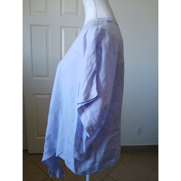 Cremieux Women's Light Purple L 100% Linen V-Neck Short Sleeve Front Tie Blouse - Picture 6 of 16
